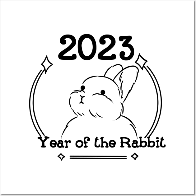 Year of the rabbit 2023 black Wall Art by Doya